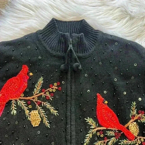 Heirloom Collectibles Vintage 2004 Christmas Sequin Cardinal Print Petite Large - Picture 4 of 8